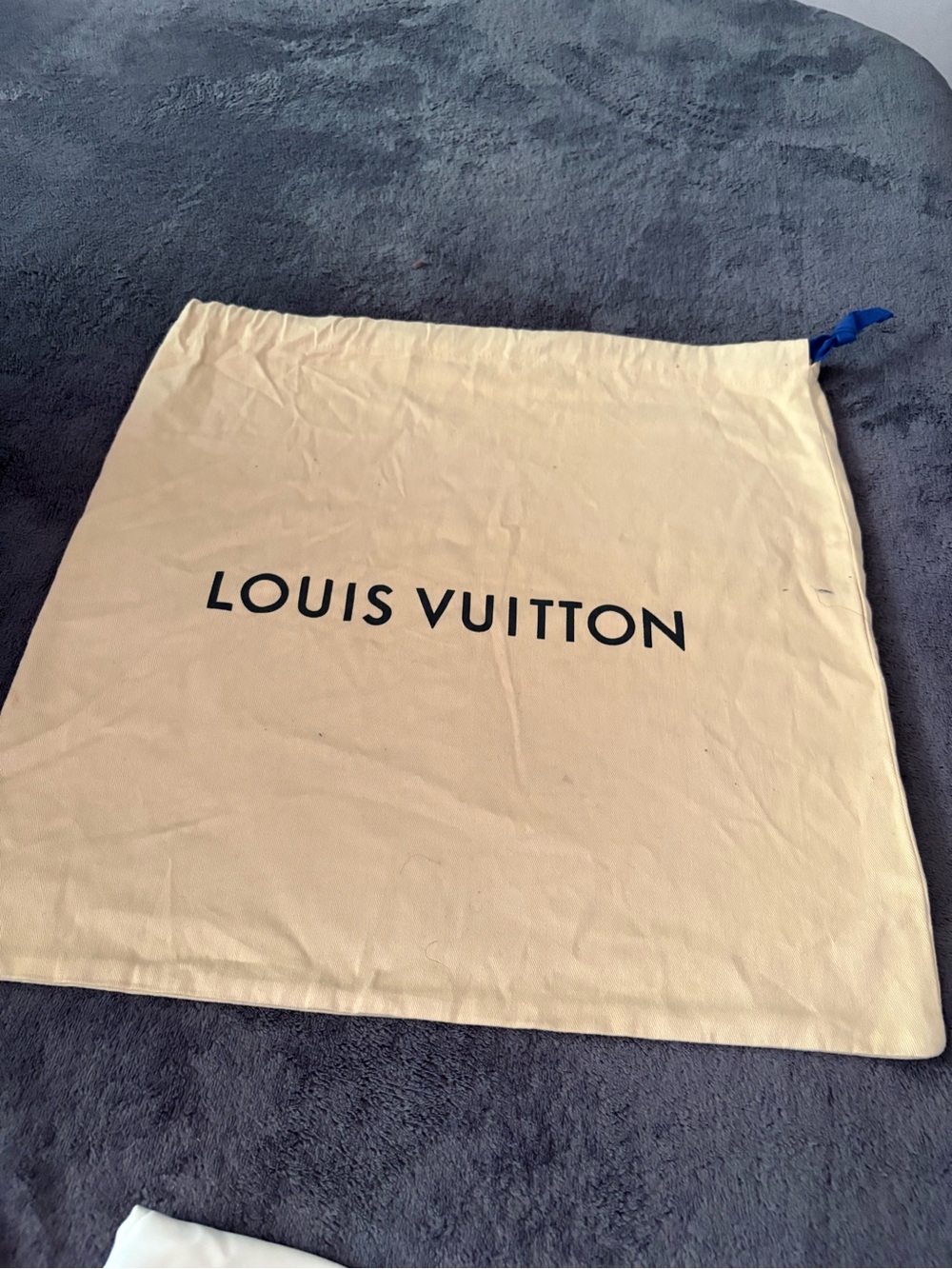 Louis Vuitton Cream Canvas Dust Bag with Blue Drawstring